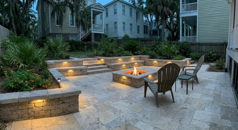paver patio nighttime in savannah, ga